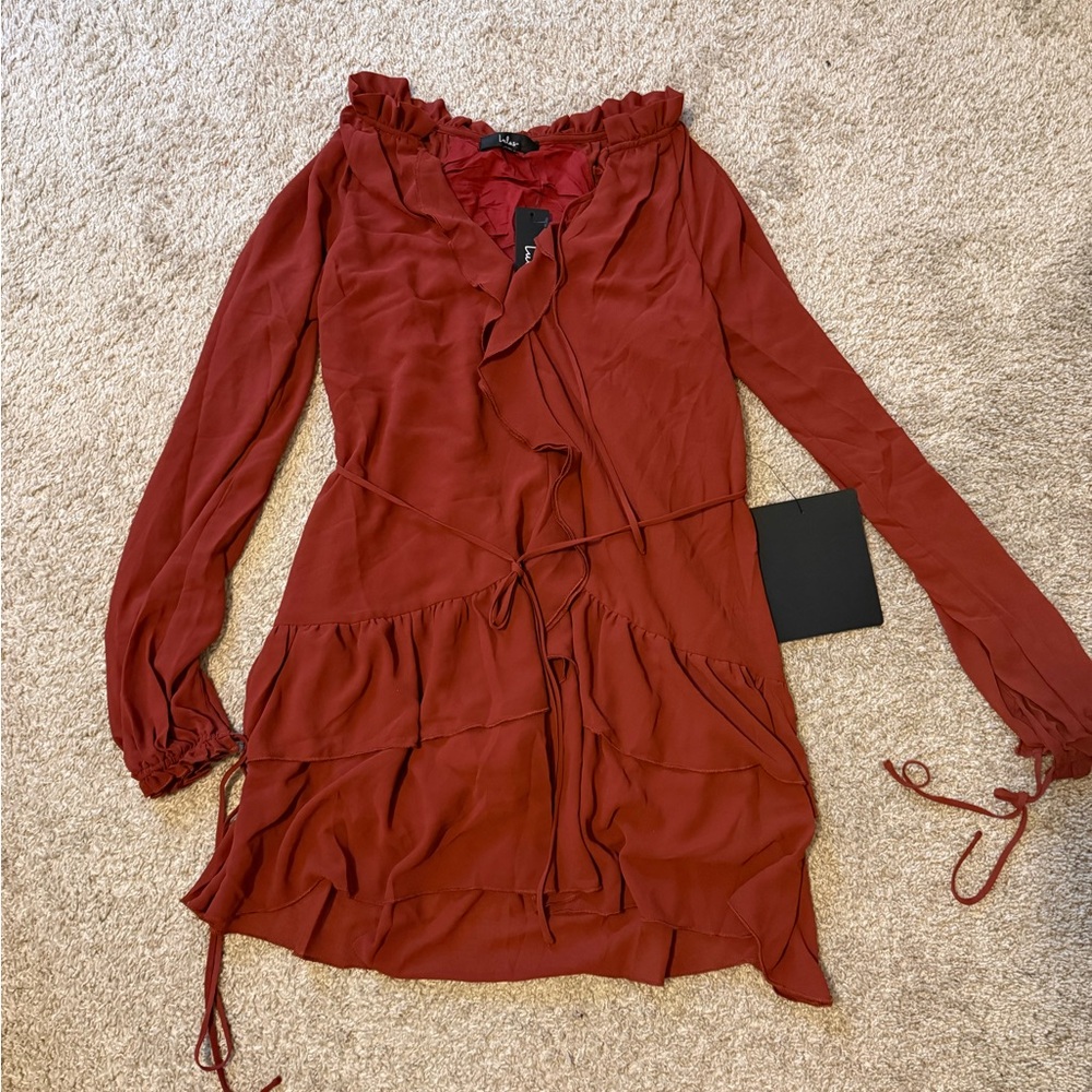 Lulus Allirah Rust Red Ruffled Mini Dress - Picture 4 of 5
